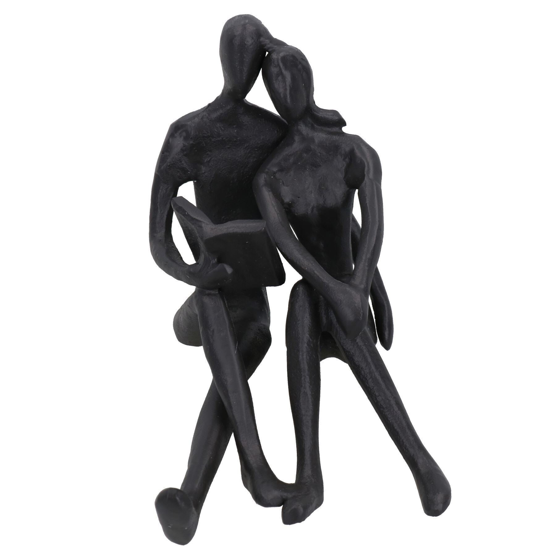 Couple Reading Silhouette Figurine Statue House Decor Ornament Cast Iron Home