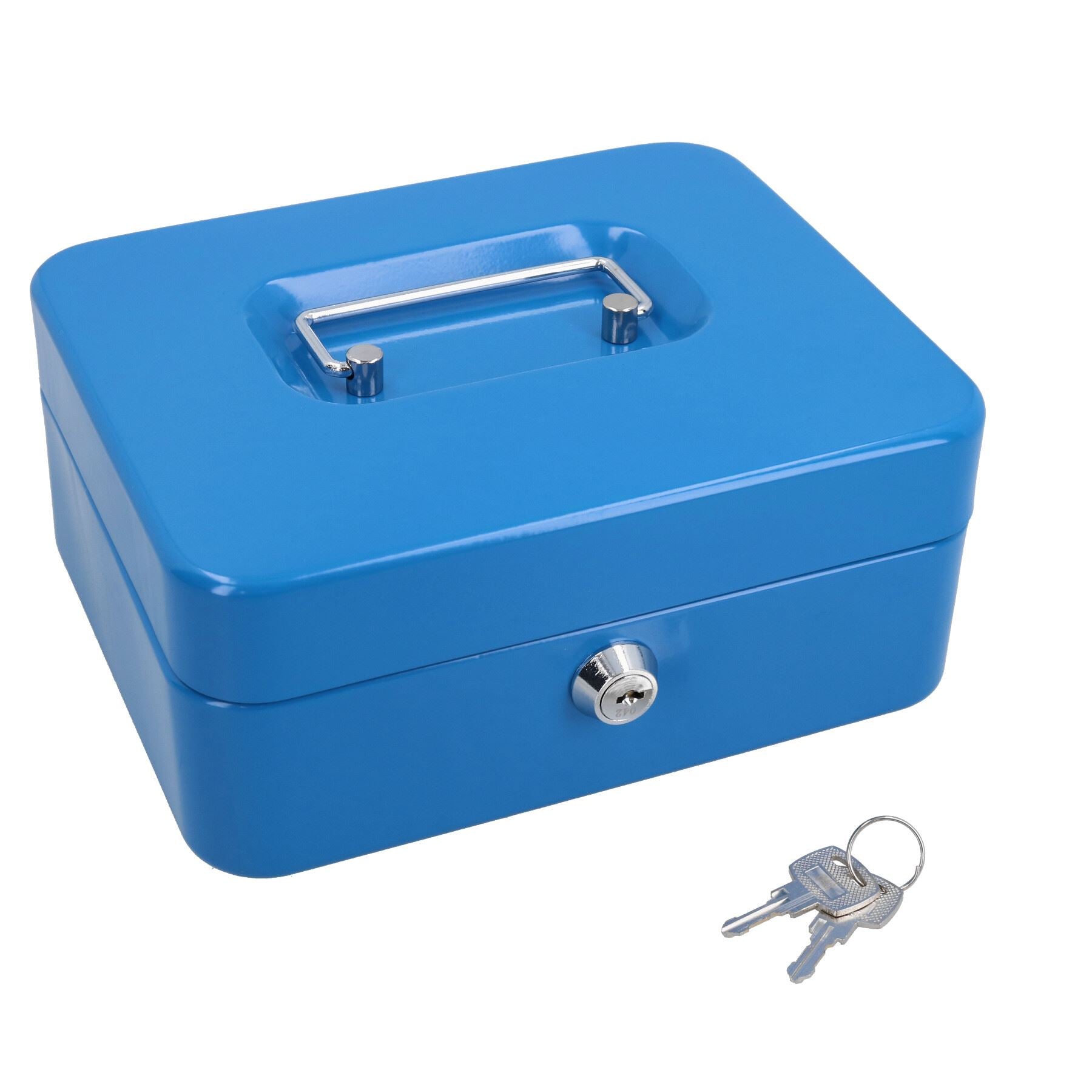 8” Petty Cash Box Money Coin Tin Deposit Security Safe Organiser 2 Keys Blue