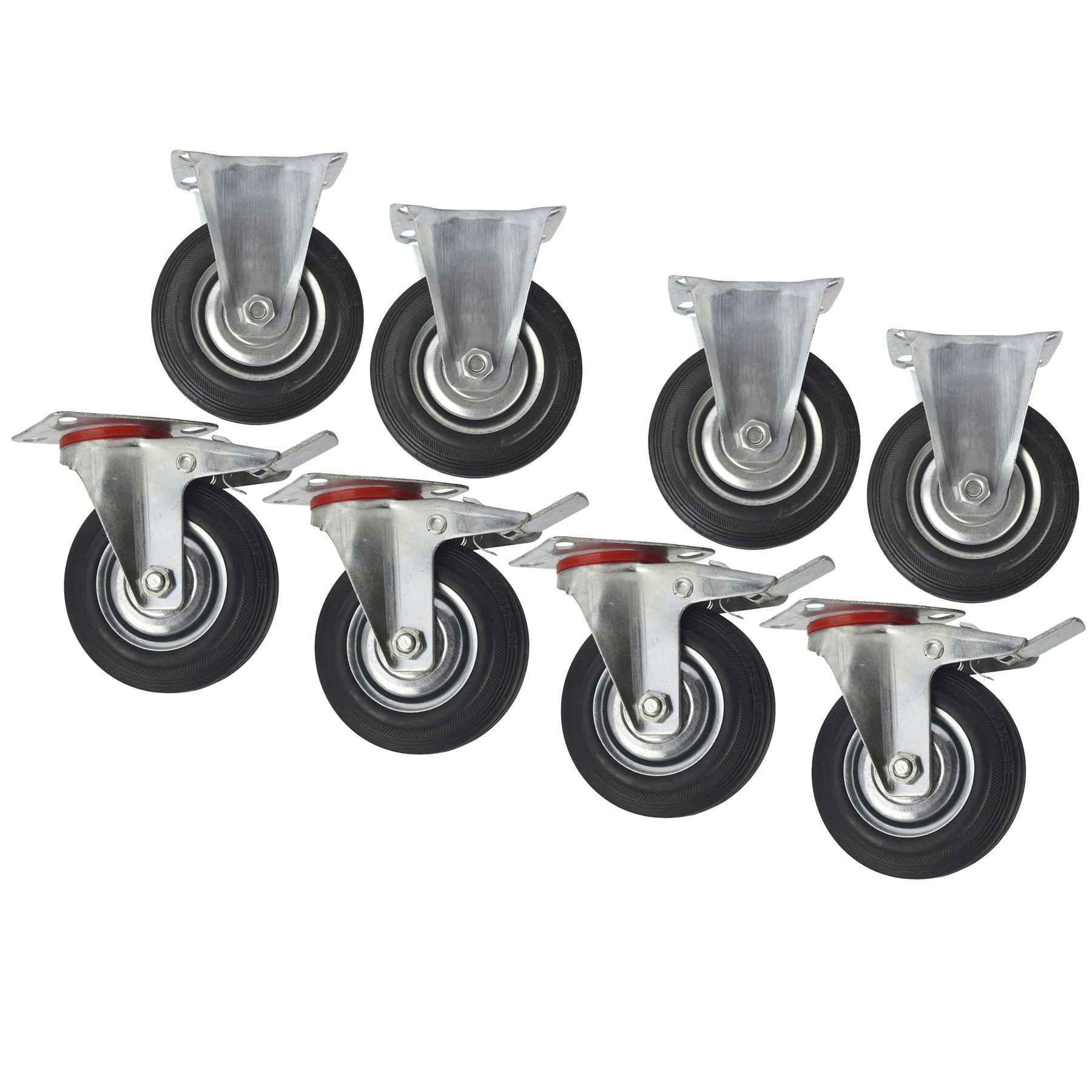 5" (125mm) Rubber Fixed and Swivel With Brake Castor Wheels (8 Pack) CST06_08