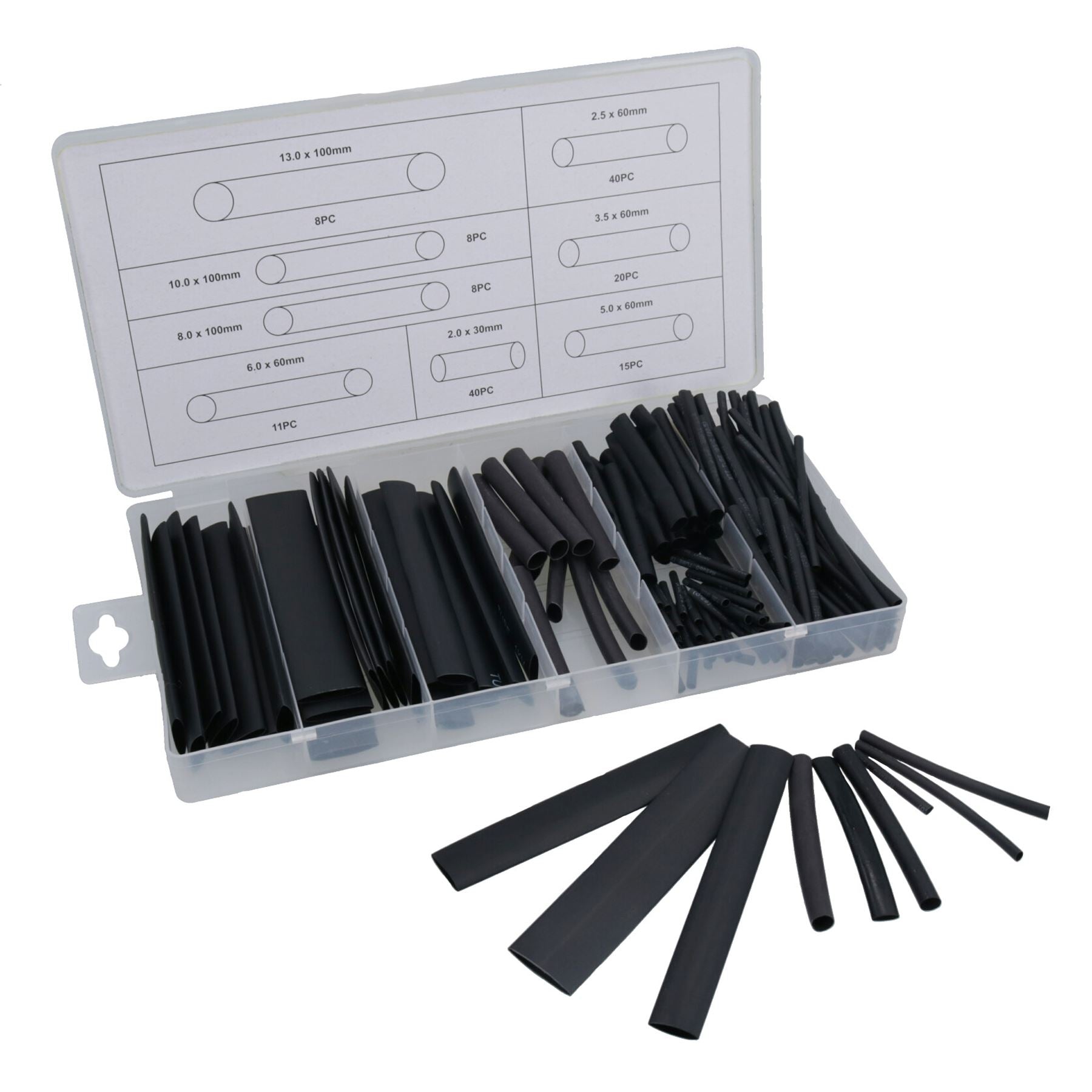 Black Heat Shrink Tubing Sleeving 150pc 2mm – 13mm