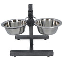 Double Pet Dog Bowl With Fully Adjustable Height Stand With Stainless Steel Bowls