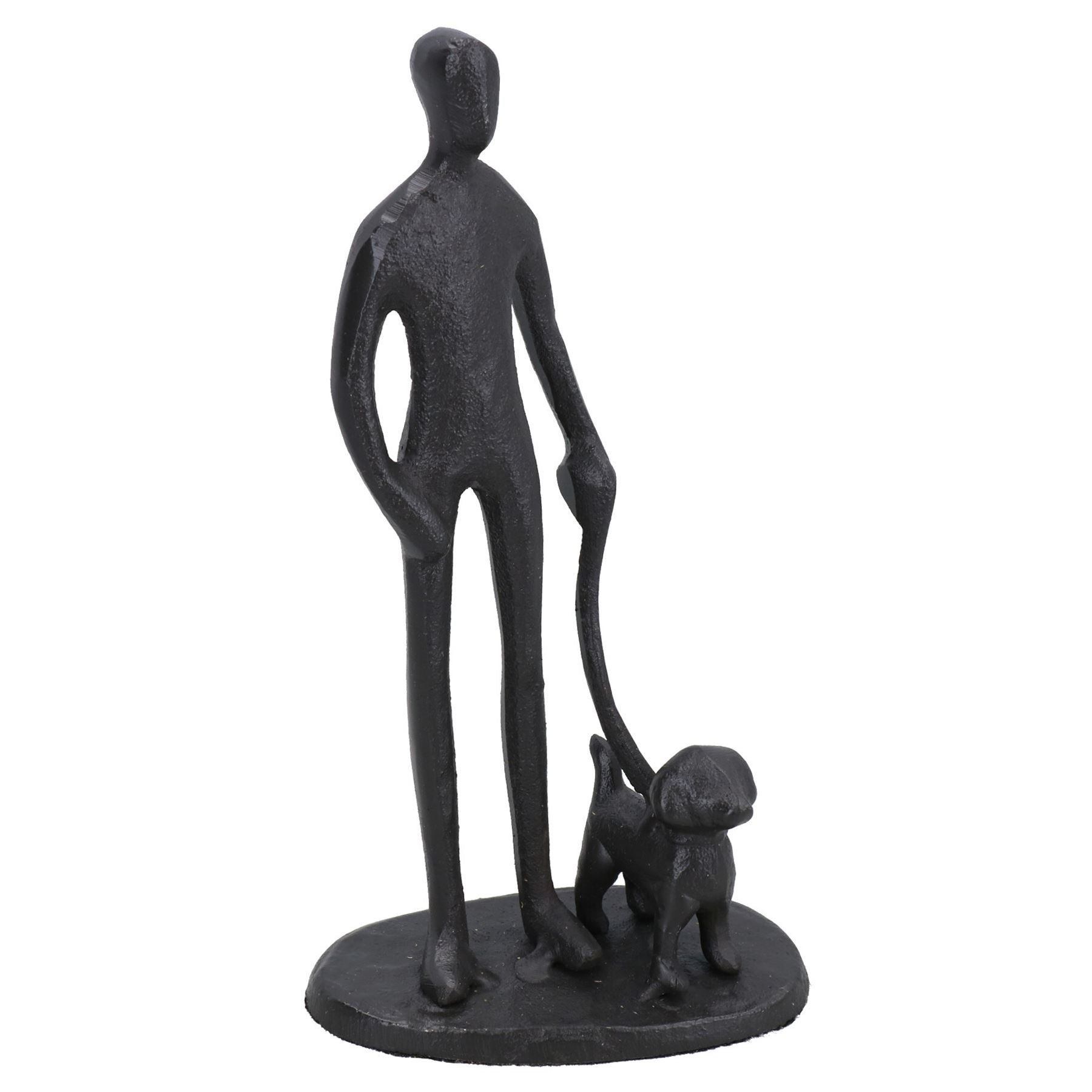 Figurine en forme de silhouette d'homme avec chien, décoration de maison, ornement en fonte