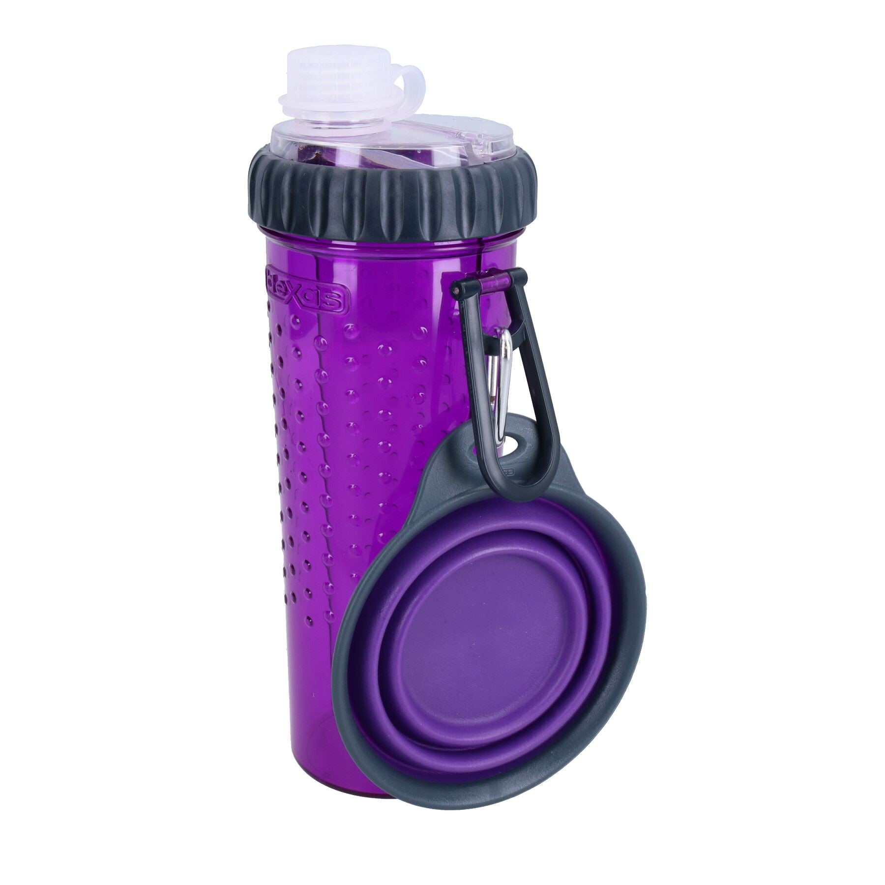 DEXAS Purple 360ml Portable Snack-Duo Chambered Hydration Bottle & Cup For Dogs