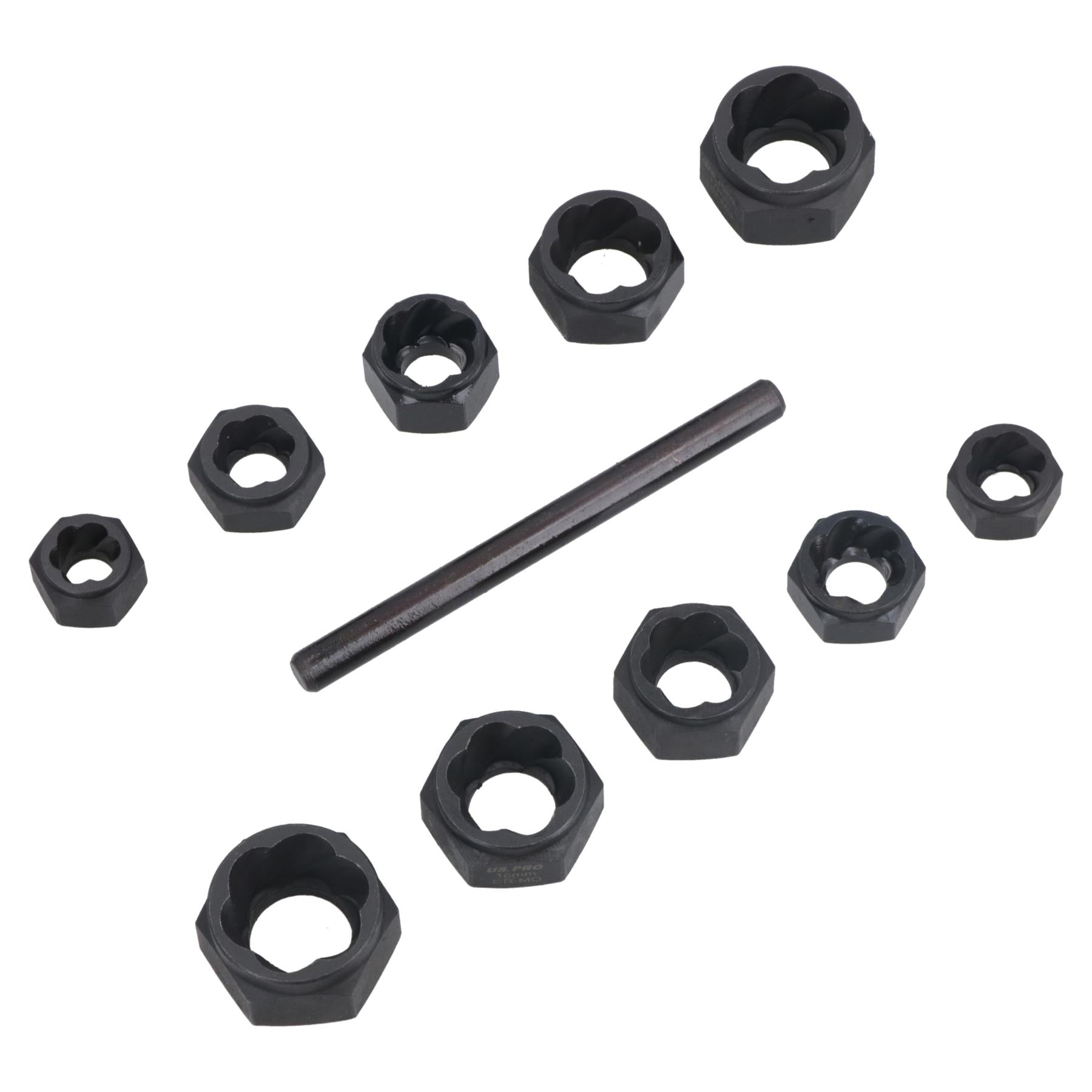 10pc Nut Style Bolt Twist Socket / Wheel Lock Nut Remover / Extractor Set AT027