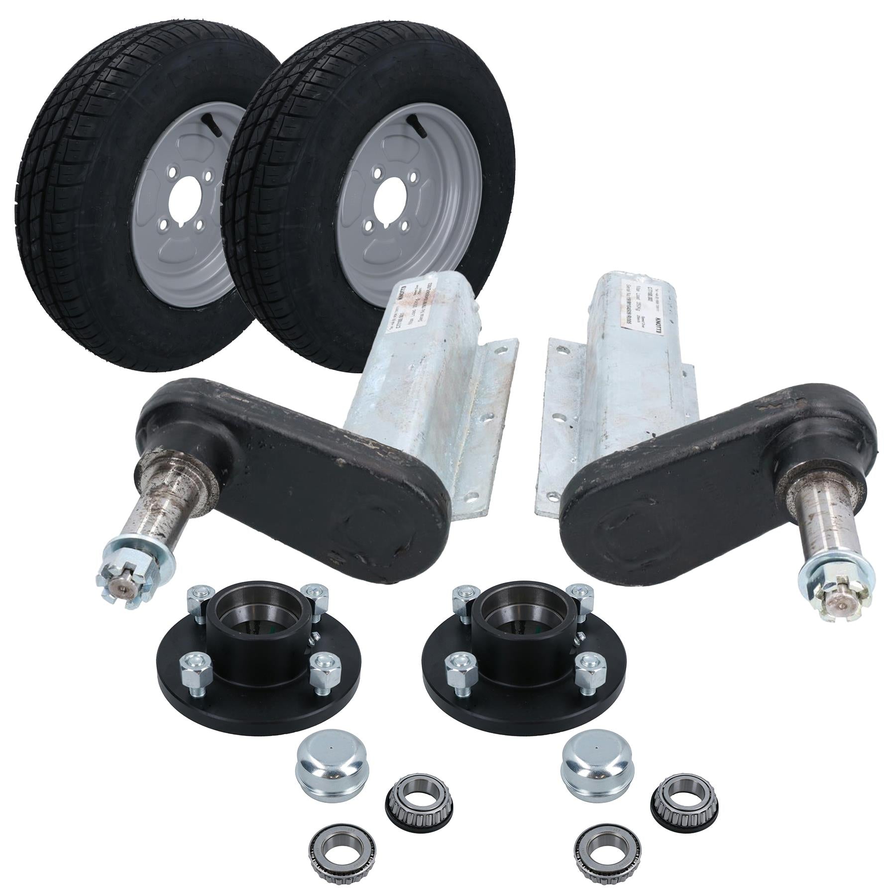350kg Galvanised Trailer Suspension Units & 10" Wheels & Tyres Kit 4" PCD Hubs