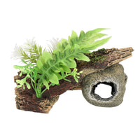 Décor d'aquarium aquatique en forme de bûche de crâne avec plantes Ornement d'aquarium 16x10x9