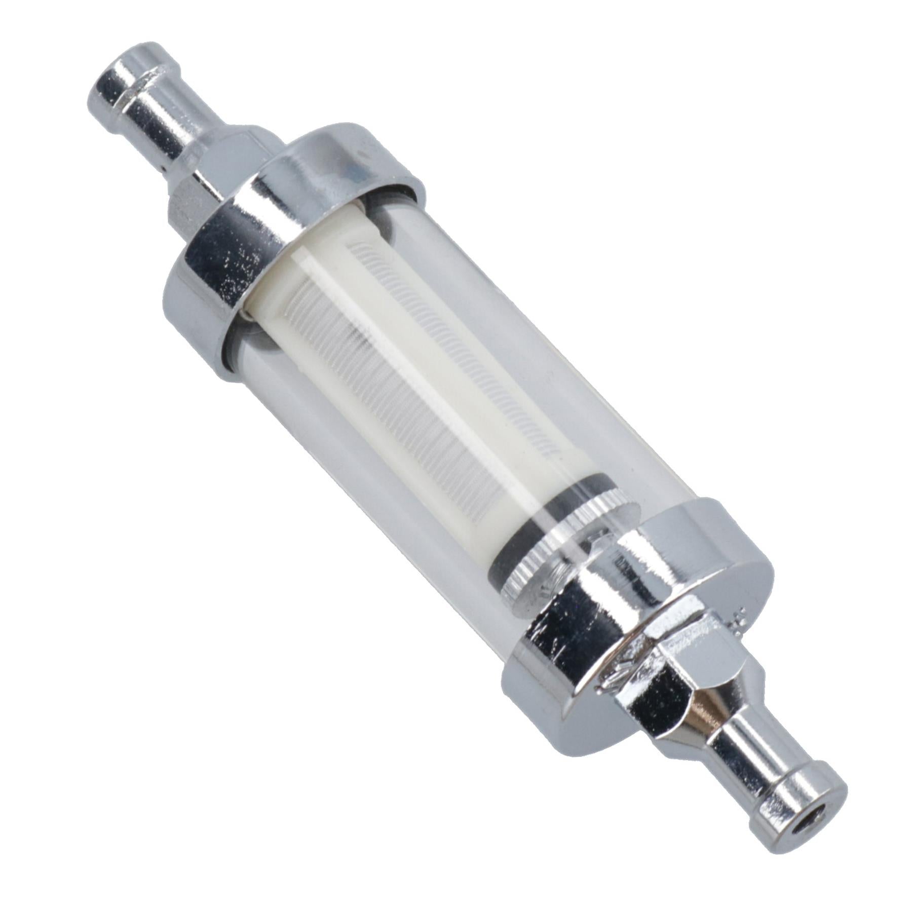 Inline Fuel Petrol Filter Glass + Chrome Universal for 8mm (5/16”) Hose