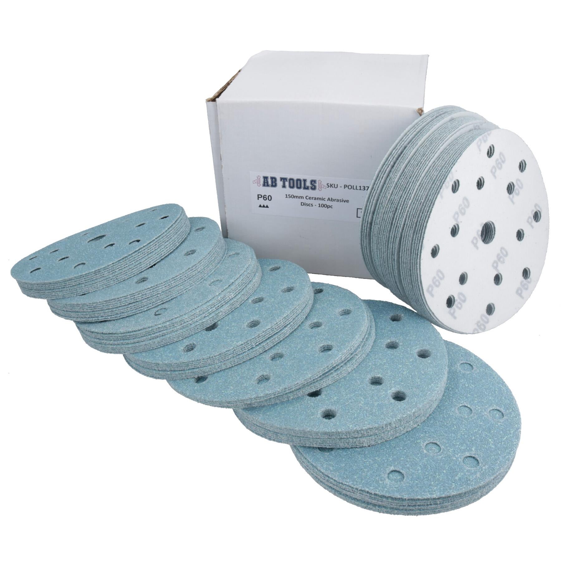 150mm Self Adhesive Hook + Loop Ceramic Abrasive Sanding Discs 60 Grit