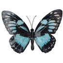 Décoration murale en métal cyan/bleu clair et noir représentant un papillon pour jardin ou maison 35 x 25 cm