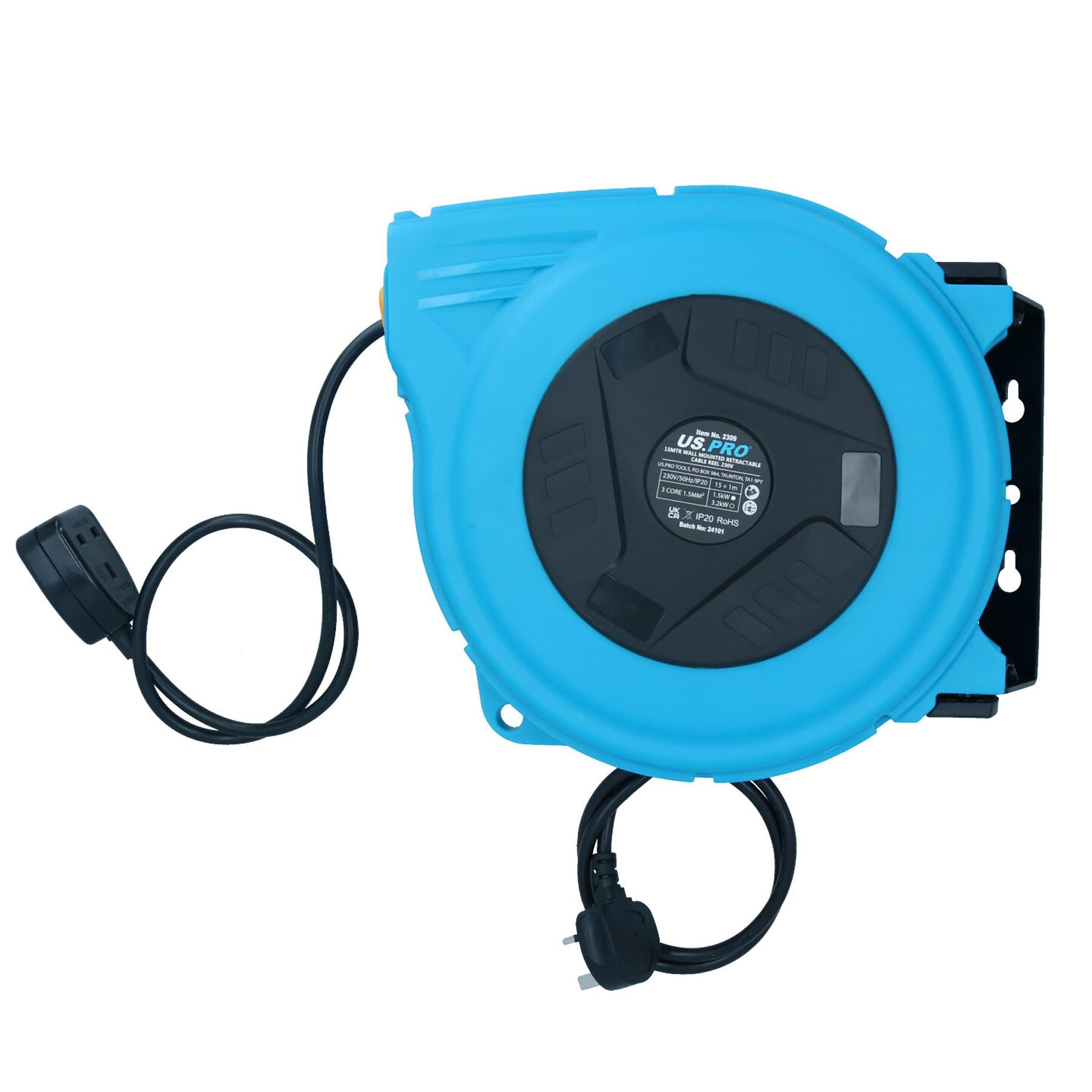 Einziehbares, automatisches, an der Wand montiertes elektrisches Verlängerungskabel, 15 m, UK-Stecker