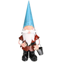 Gnome With Pail Bucket Garden Sculpture Ornament Statue Metal Decoration Home