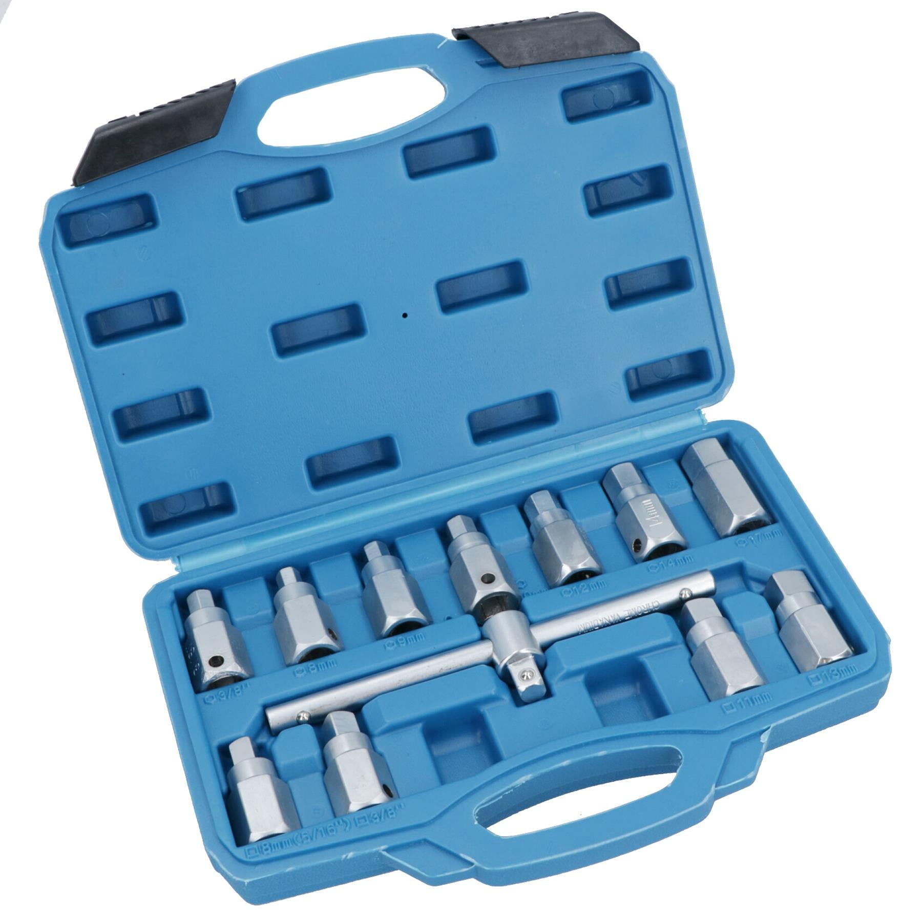 12pc Oil Drain Plug Key Set For Gear Boxes Back Axles Gearbox Hex + Square Bits
