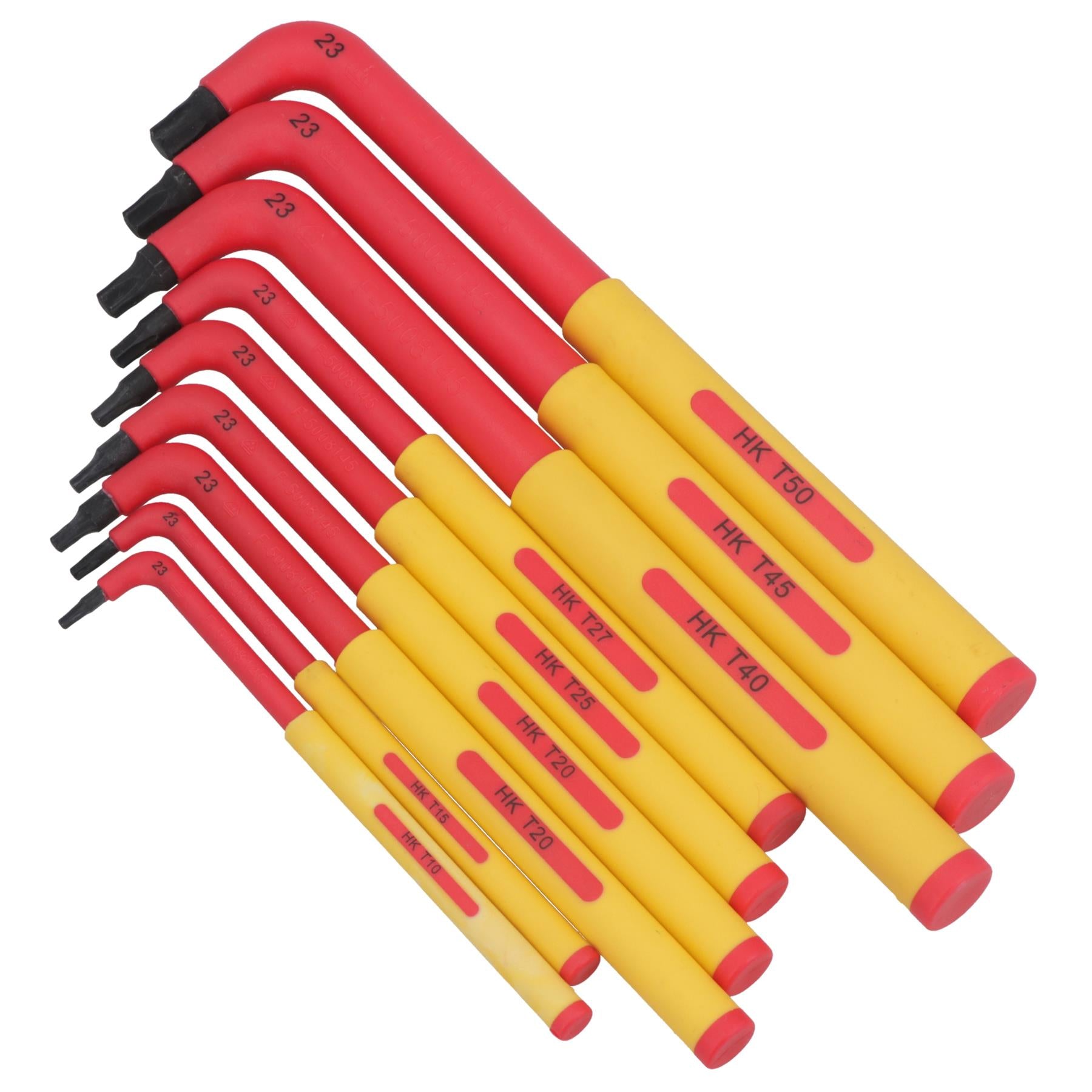 VDE-isolierte, extra lange Torx-Sternschlüssel T10 – T50, 9-teilig, Schutz bis 1000 V