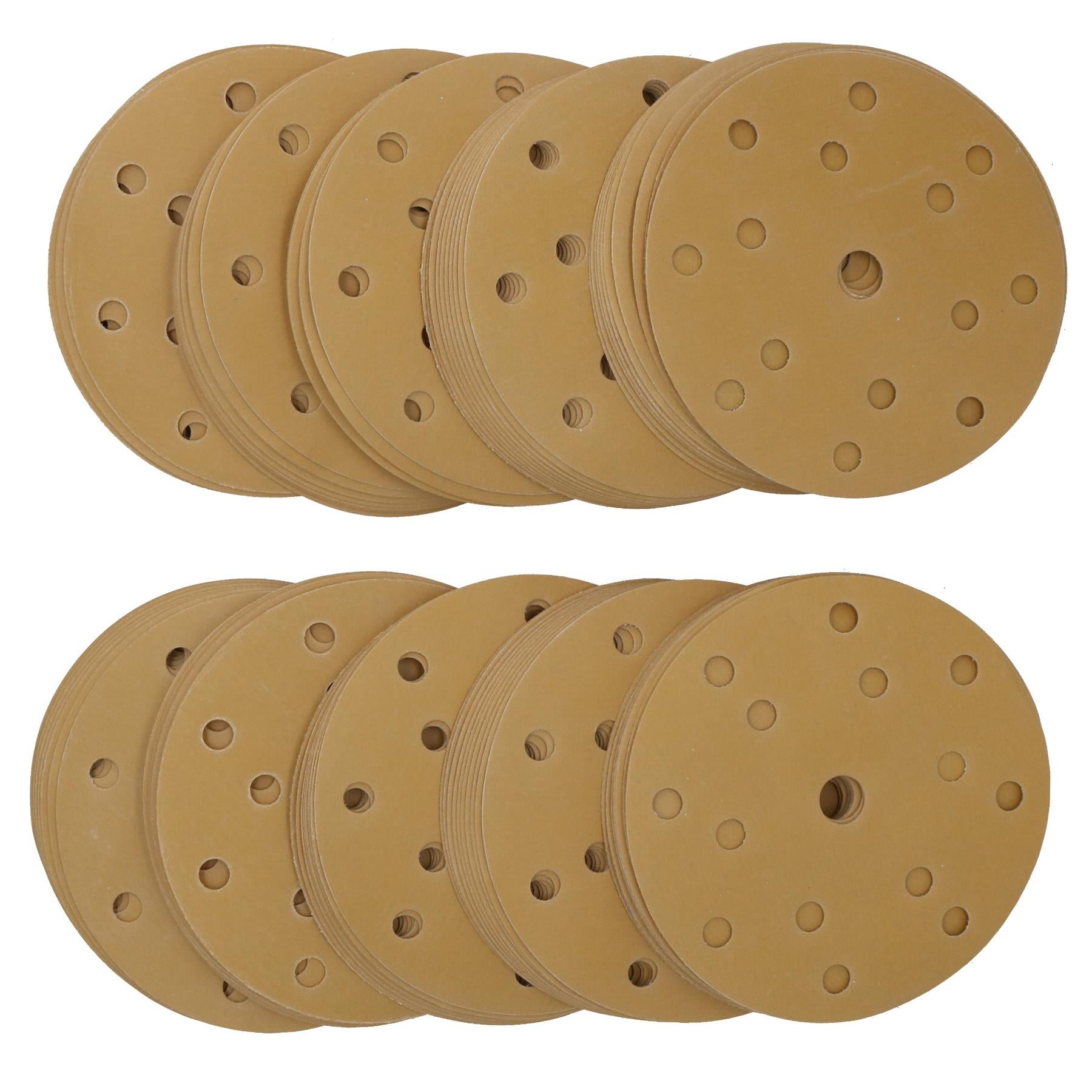 150mm Sanding Discs Aluminium Oxide Abrasive 500 Grit 15 Hole Hook + Loop