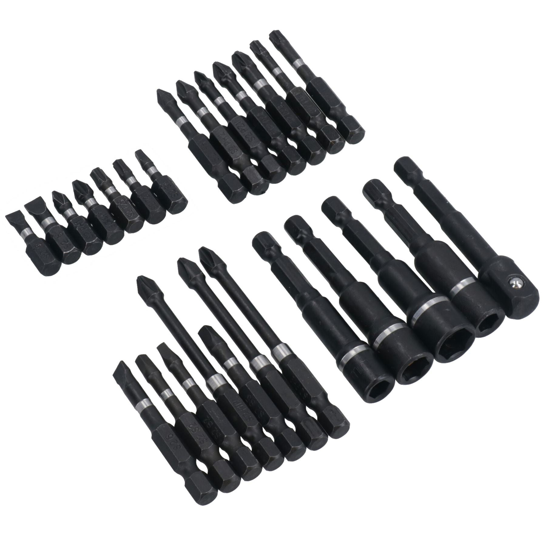Impact Screwdriver And Nut Driver Bits Phillips Pozi Slotted 26pc Shallow + Deep