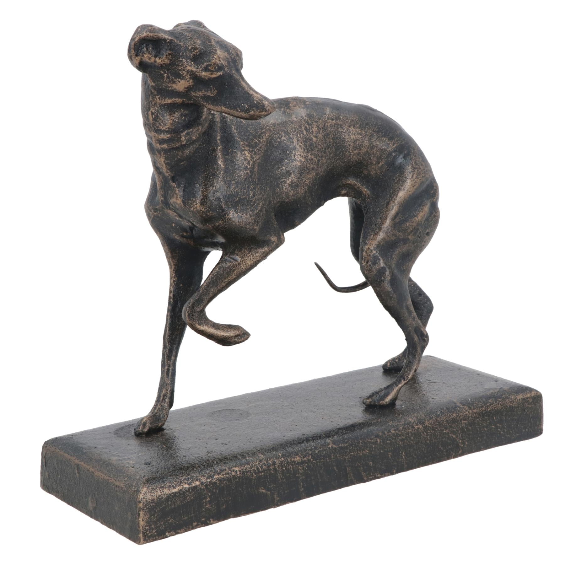 Windhund Whippet Hund Gusseisen Statue Figur Trophäe Kamin Ornament