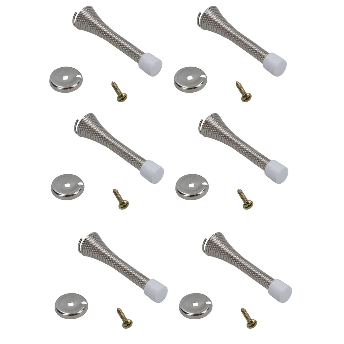 Ironmongery World 5-Pack Spring Door Stop – Skirting Wall Mounted, Silver Finish