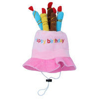 Pink Dog Plush Happy Birthday Candle Cake Hat Dog Novelty Hat Birthday Gift