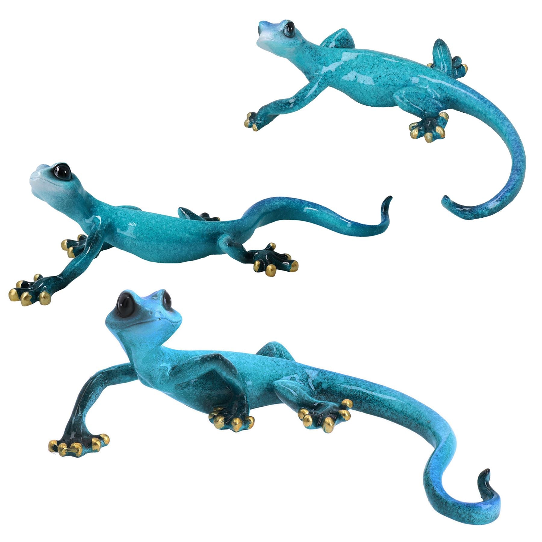 Blue Speckled Gecko Lizard Resin Wall Shed Sculpture House Statue Full Set