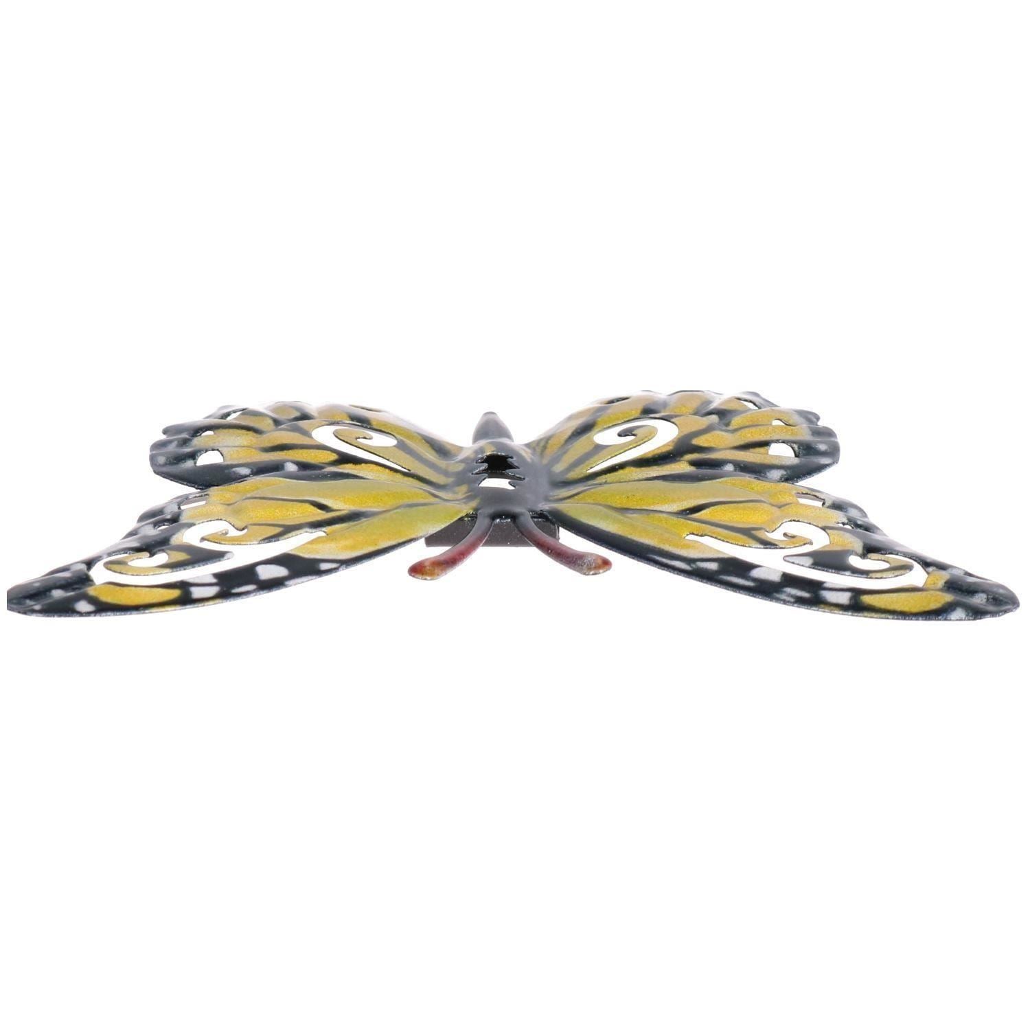 Small Yellow Metal  Butterfly Garden/Home Wall Art Ornament 11x8.5cm 2pk