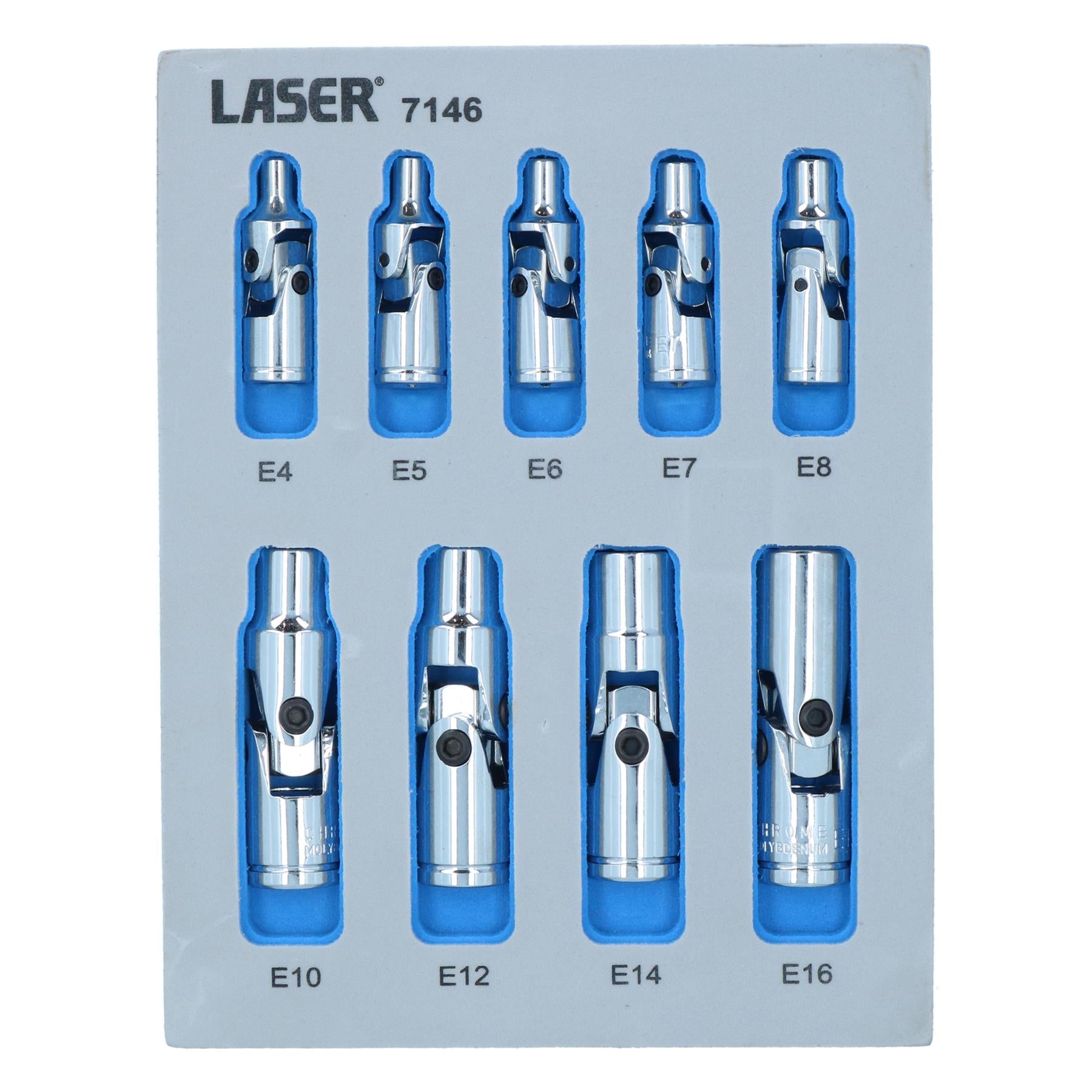 1/4" + 3/8" Drive E Female Torx Star Sockets on Wobble Universal Joint E4 - E16