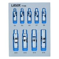 1/4" + 3/8" Drive E Female Torx Star Sockets on Wobble Universal Joint E4 - E16