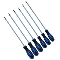 Torx Star Extra Long Screwdrivers T10 - T30 Total Length 260mm 6pc Set