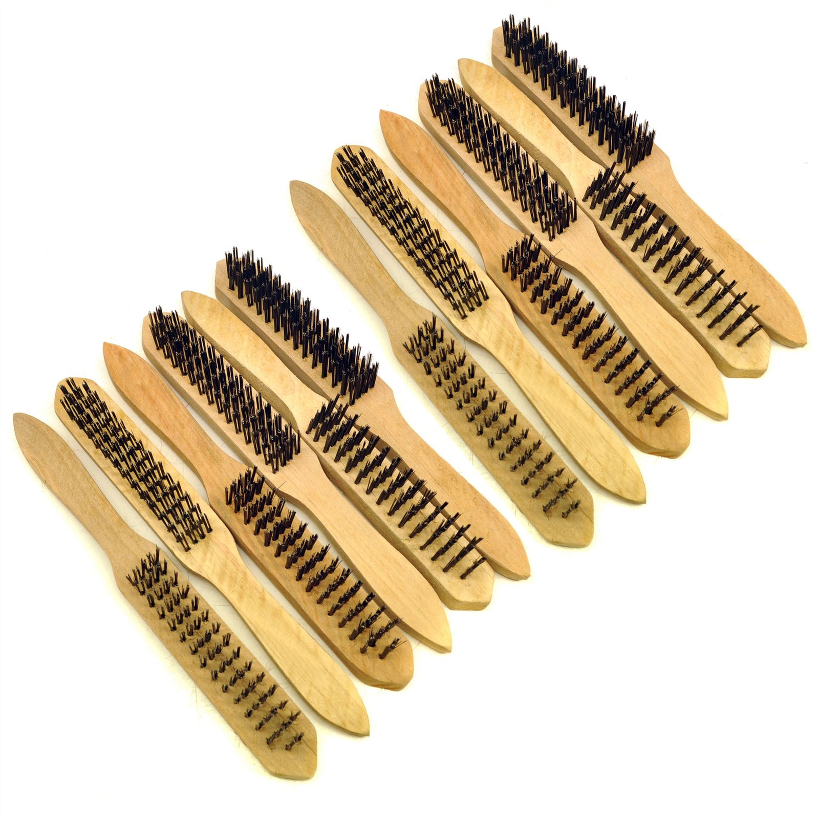 Wire Cleaning Brush 4 Rows of Steel Bristles with Wooden Handle