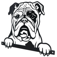 Black Metal Peeking Bulldog  Silhouette with Fixing Plate Garden Ornament Gift