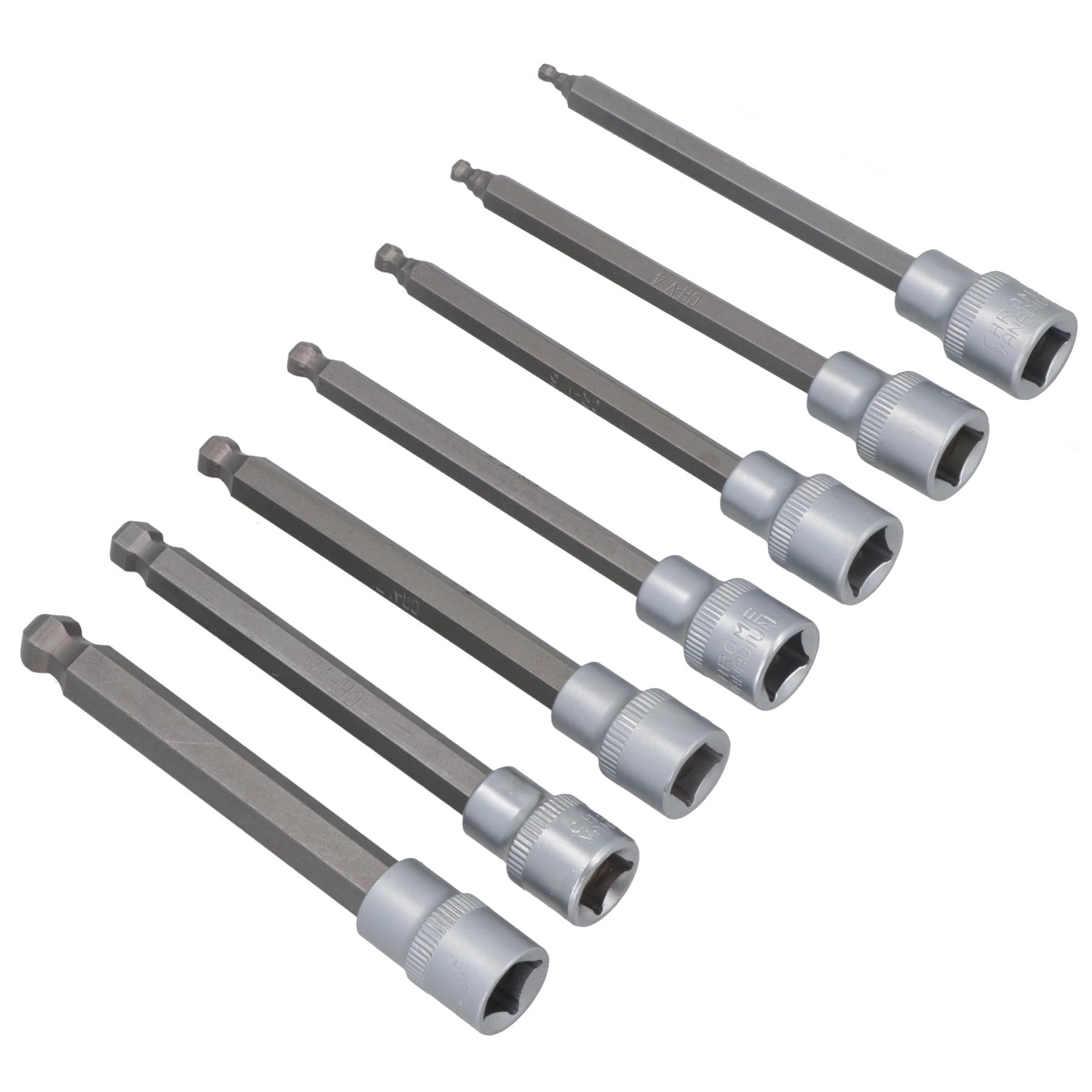 Douilles longues Allen à tête sphérique métriques 3 mm - 10 mm, entraînement 3/8", 7 pièces