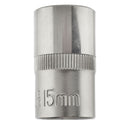 15mm 1/2" Dr Socket Super Lock Metric Shallow CRV Knurl Grip 6 Point TE799