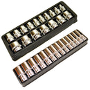 3/8"-Antrieb, flach und tief, metrisch, 6-seitig, Einzelsechskant-Steckschlüsseleinsätze, 8–21 mm, 31-tlg.