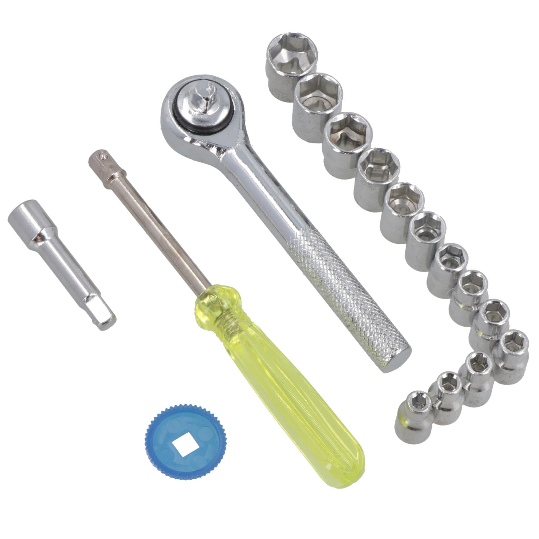 Jeu de douilles peu profondes 1/4" avec cliquet 17 pièces métriques 4 mm à 13 mm TE397