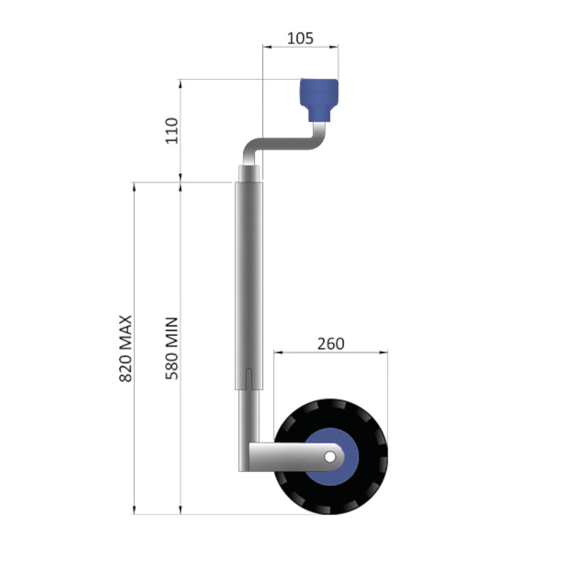 Heavy duty pneumatic jockey wheel and clamp (48MM)TR005