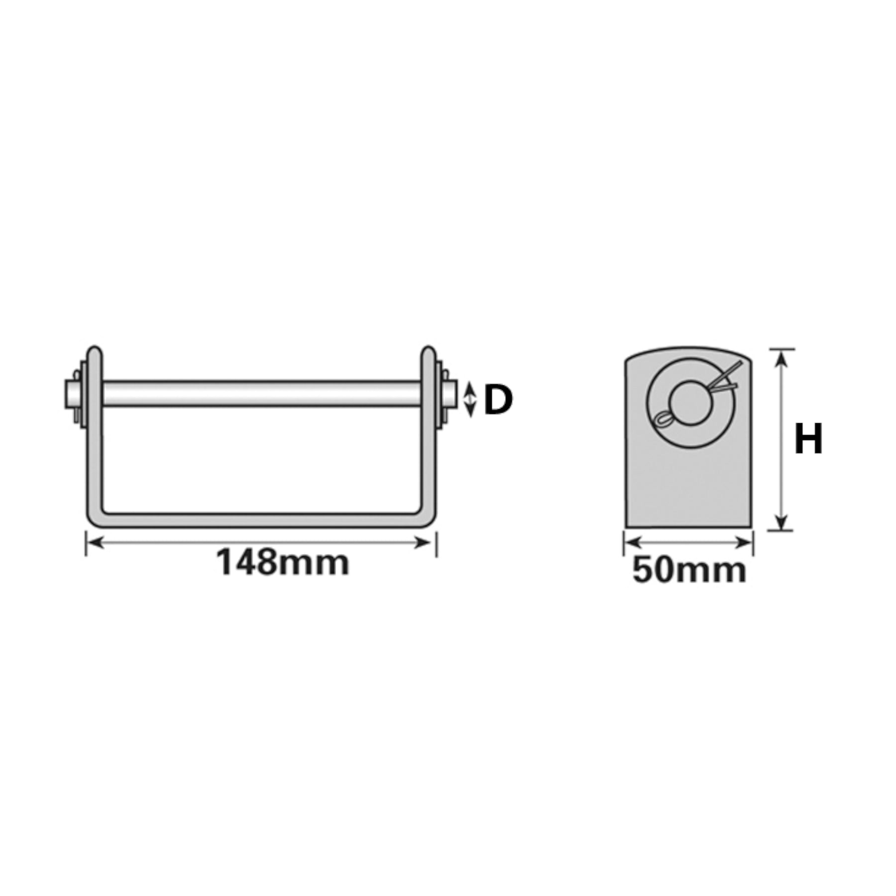 Rollenhalterung für Boot-/Jetski-/Schlauchboot-Anhänger, 148 mm, 19 mm Spindel, UBR19