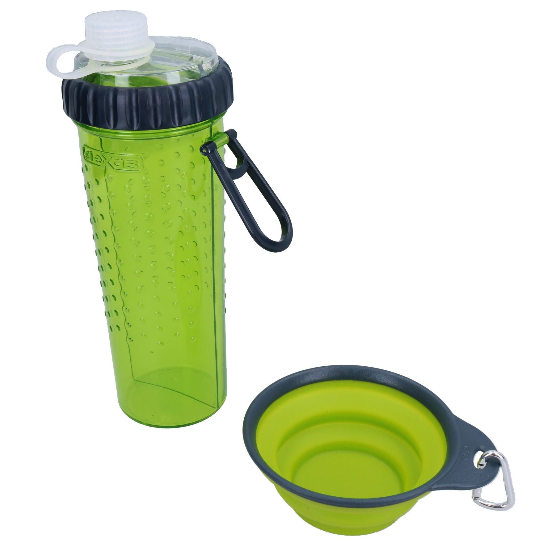 DEXAS Grüne tragbare Snack-Duo-Trinkflasche und Becher für Hunde, 360 ml