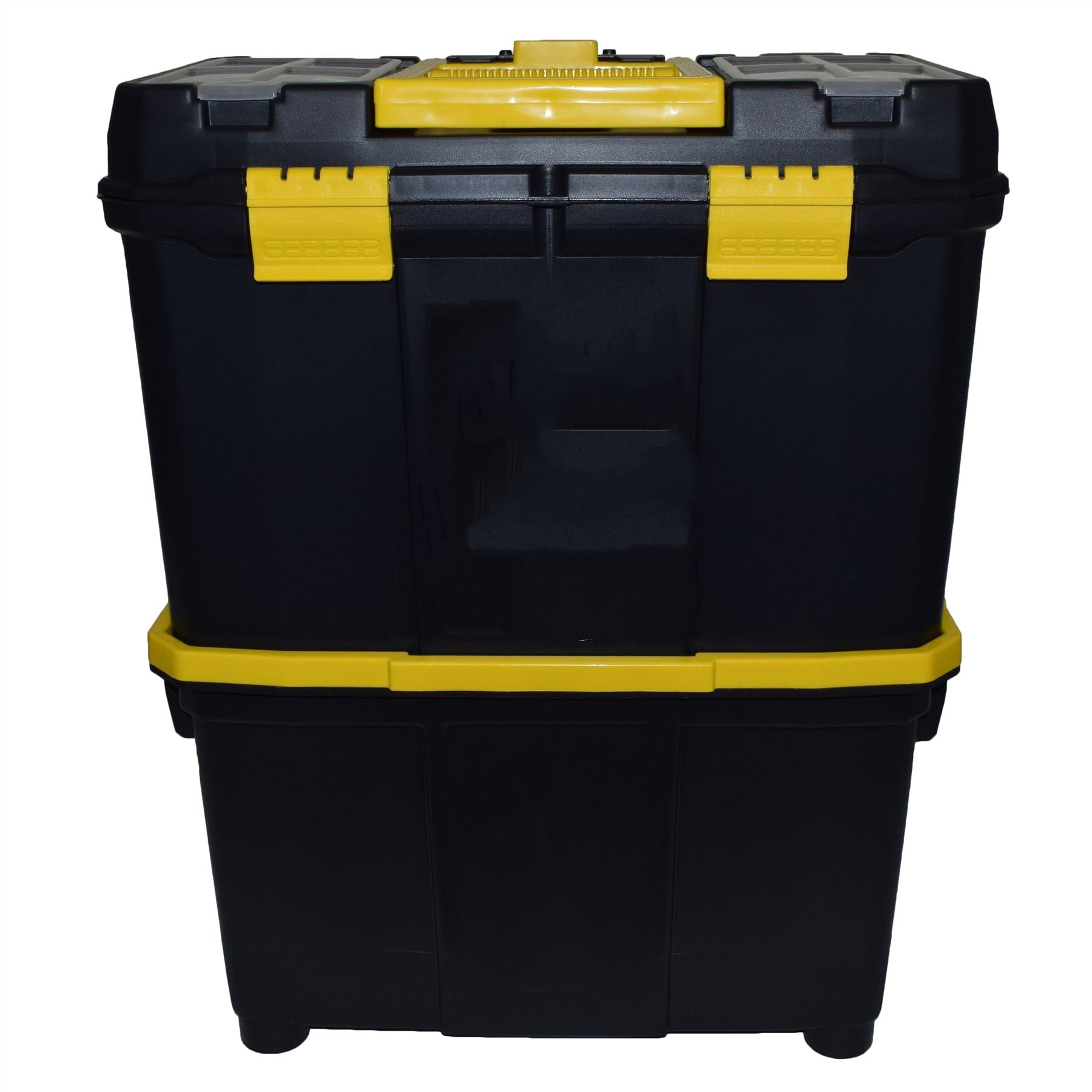 Plastic Double Tool Box Toolbox Storage Pull Along Handle Trolley 9 Compartments