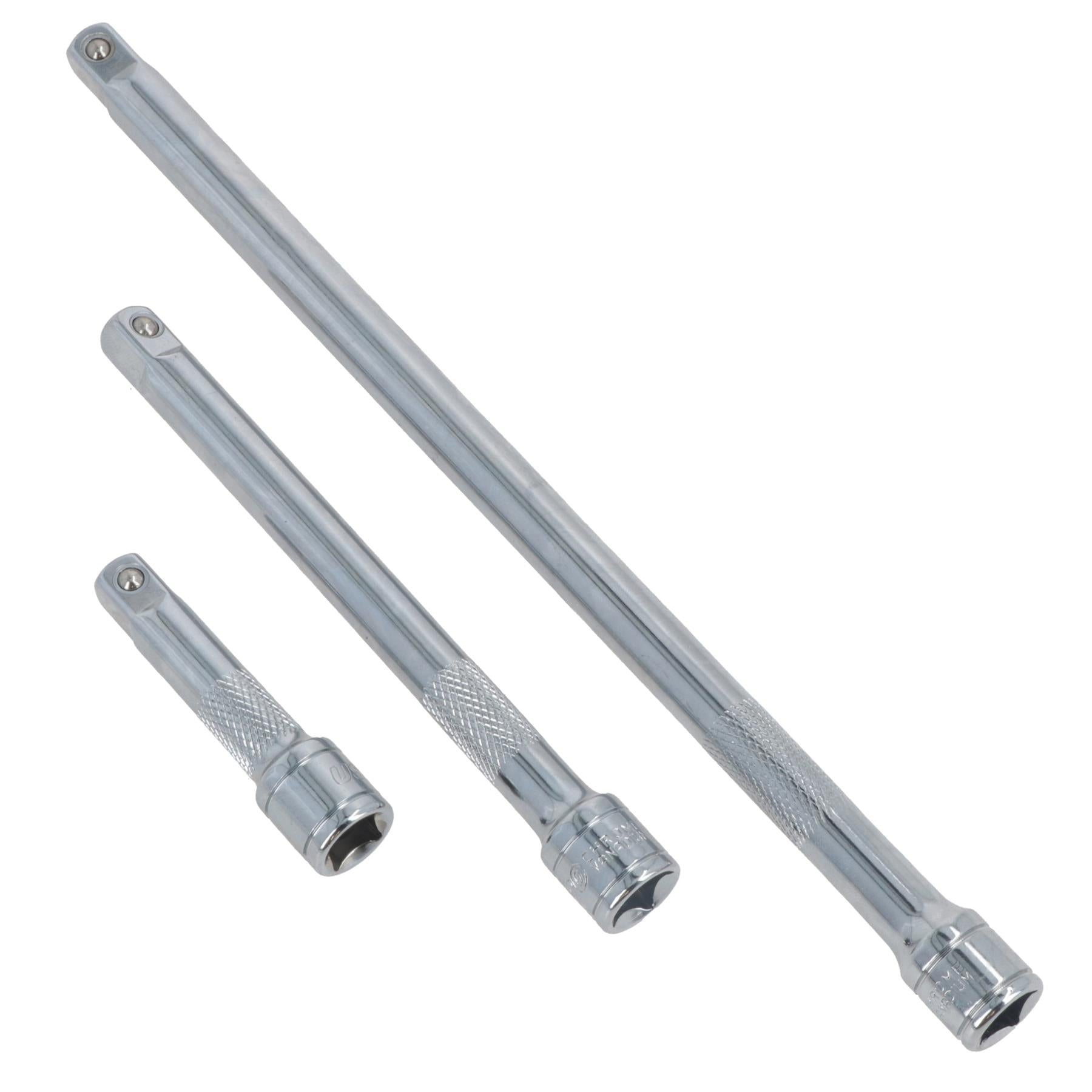 Jeu de rallonges pour douilles droites à entraînement 3/8" 75 mm, 150 mm + 250 mm, 3 pièces