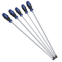5pc Extra Long Screwdriver Flat Slotted Pozi Phillips Headed Total Length 450mm