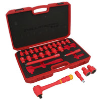 Kit de douilles et d'accessoires pour outils VDE isolés à entraînement 1/2" 24 pièces métriques homologuées GS