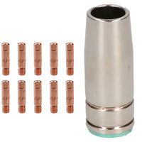 1 shroud & 10 x 0.6mm Contact Tips MIG Welding Binzel Style Euro Torch MB25