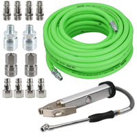 15 Metres Soft Rubber Hi-Vis Air Hose Airline + Euro Fittings + Tyre Inflator