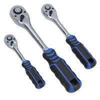 1/4in 3/8in 1/2in Drive Ratchets Straight Handle 90 Teeth Quick Release 3pc Set