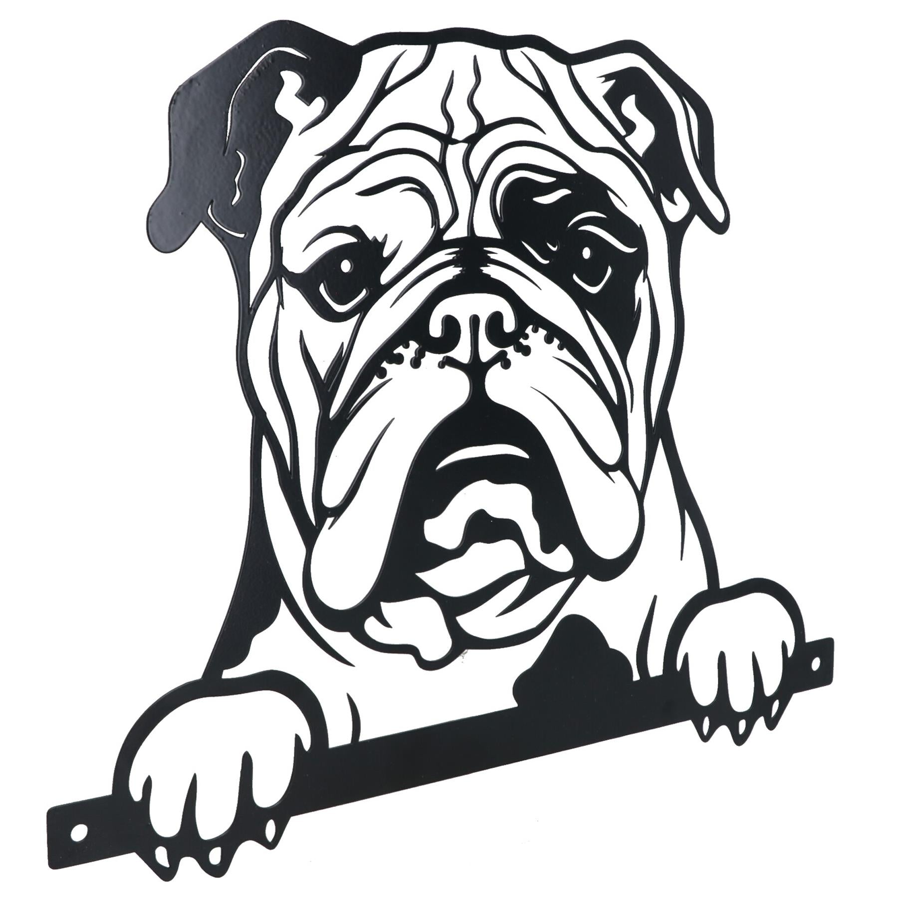 Black Metal Peeking Bulldog  Silhouette with Fixing Plate Garden Ornament Gift