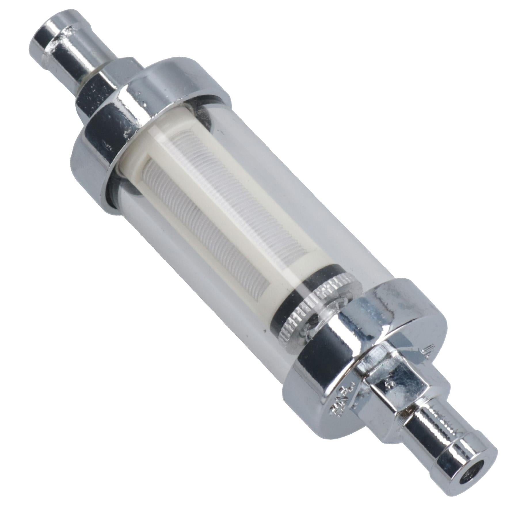 Inline-Kraftstoff-Benzinfilter Glas + Chrom Universal für 10mm (3/8") Schlauch