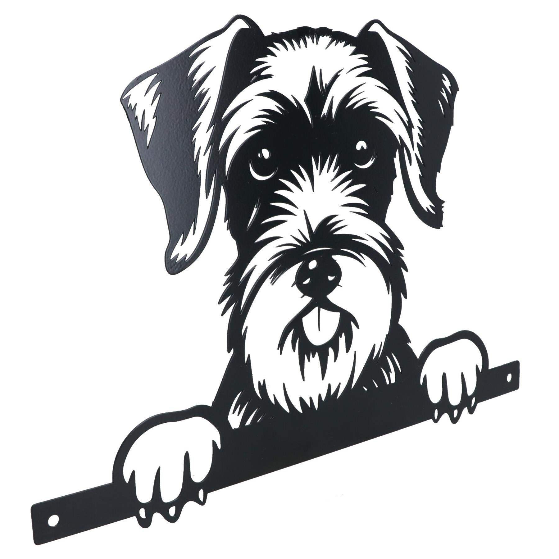 Black Metal Peeking Schnauzer Silhouette with Fixing Plate Garden Ornament Gift