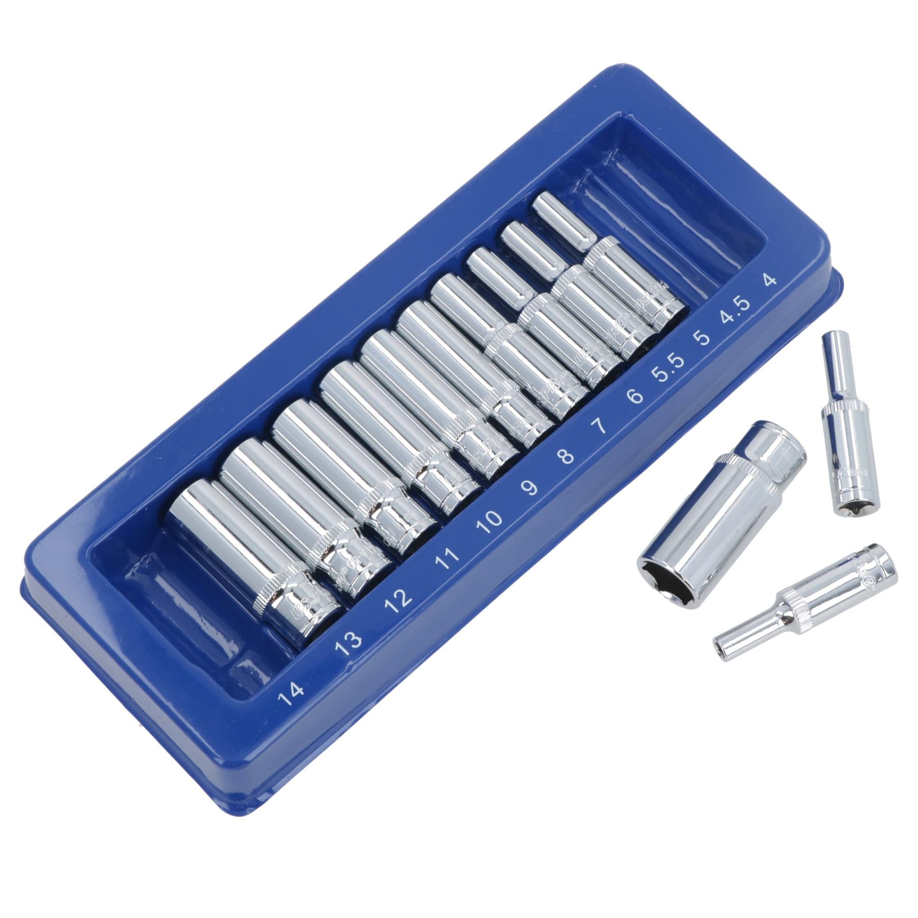 1/4" Drive Deep Metric + Imperial SAE AF Sockets 4mm – 14mm 5/32” – 1/2" 24pc