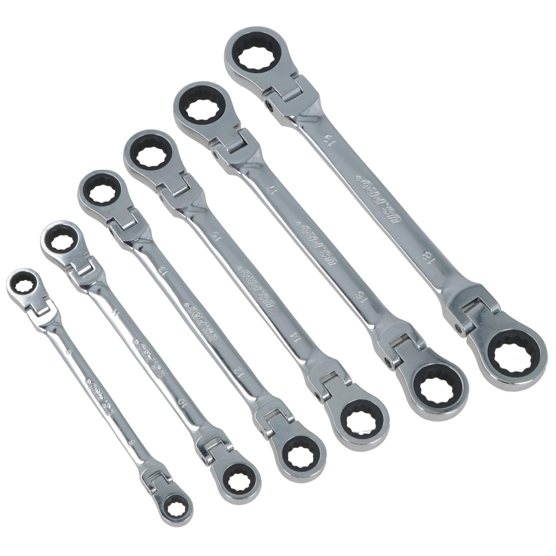 Metric double flexi ratchet spanner set 8mm - 19mm 6pc 12 sizes BERGEN AT623
