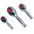 1/4in 3/8in and 1/2in Drive Stubby Headed Ratchet Socket Driver 90 Teeth 3pc