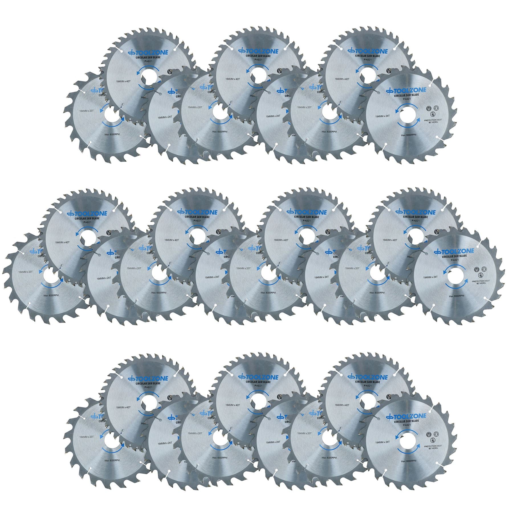 184mm TCT Circular Saw Blades Coarse – Fine 20 24 40 Teeth + Adaptor Rings